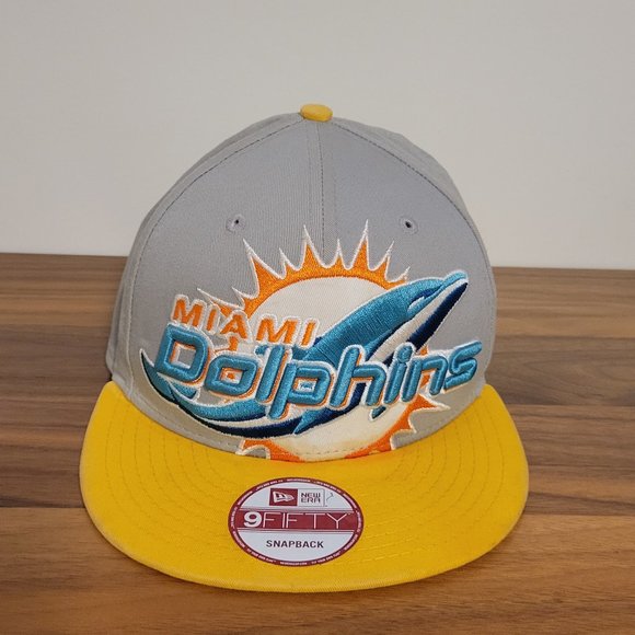 Miami Dolphins NFL New Era 3D Logo Grey Yellow Teal Snapback Hat - Picture 1 of 7